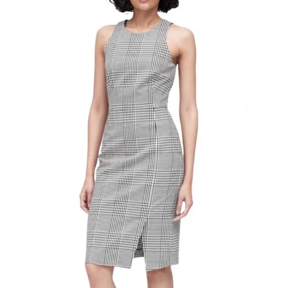 Banana Republic Plaid Bi-Stretch Racer Neck Sheath Dress Size 0